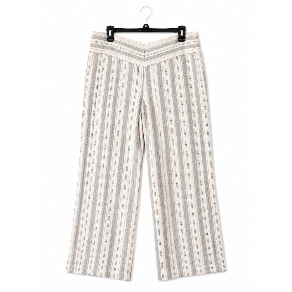 C Est 1946 Plus Size 14 16W Wide Leg Linen Pants White Gray Stripe Smocked